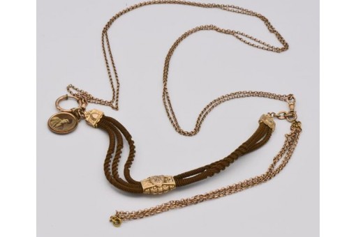 Biedermeierset Uhrkette aus Echthaar Schieberkette Armband Medaillon vergoldet
