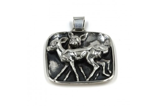 Anhänger Pendant in aus 835er Silber mit Rehe Massiv Tiere Tulasilber Antik