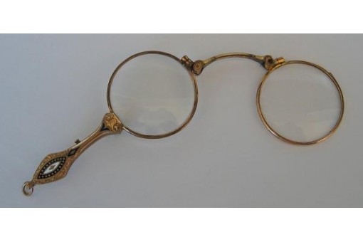 Lesehilfe Lorgnon vergoldet mit Email antik Klapp brille um 1900 