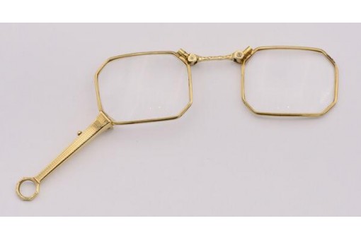 Lesehilfe Lorgnon in 14 Kt. 585 Gold antik Stielbrille um 1900 mit Etui