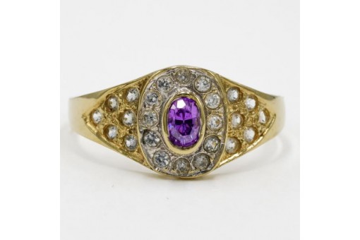 Ring mit Amethyst Zirkonia in aus 14 Kt 585 er Gold Grösse 55 Edel!