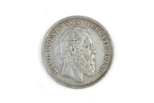 5 Mark Silber Kaiserreich Karl König von Wuerttemberg 1876F Jäger 173