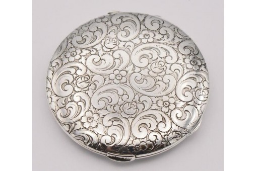 Silberdose Puderdose mit Spiegel in 800 er Silber powder compact silver antik
