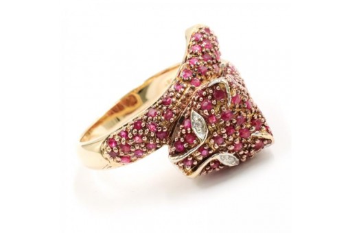 Ring Pantherring mit Rubine Brillanten in 14 Kt 585 Gold Diamanten 60 top!