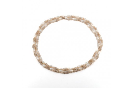 Kette Collier mit Perlen Pearl ohne Verschluß Handarbeit Naturperle Lä. 80 cm