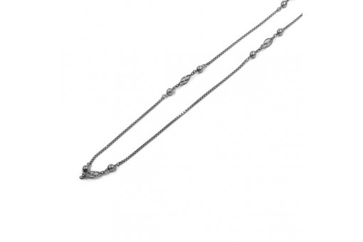 Kette Halskette aus 835 Silber mit Silberperlen Silver Antik Länge 80 cm