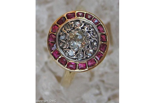  Ring mit Rubinen Diamantrosen in 14 Kt. 585 er Gold antik Biedermeier 55 edel!