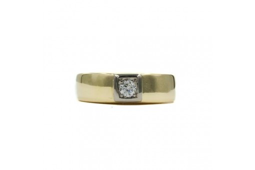 Ring Bandring mit Brillant Solitär 0,15 ct. in 14 Kt. 585 Gold massiv Gr. 56