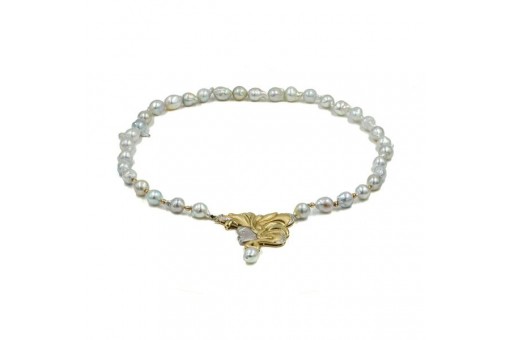 Kette Collier Barock - Perlen Pearl mit Diamanten in 585 14 Kt Gold Frauenkopf