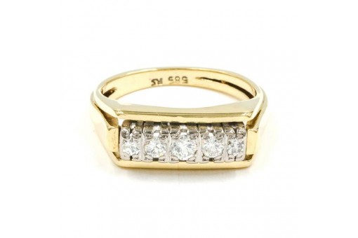Ring mit 5 Brillanten Diamanten 0,36 ct. aus 14 Kt. 585 er Gold 55 Edel