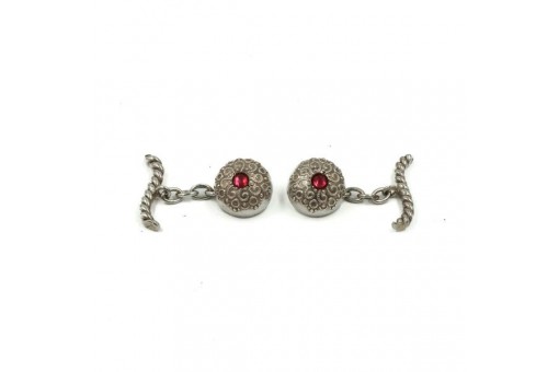 1 Paar Manschettenknöpfe in 800 Silber silver cufflinks roter Farbstein Tracht