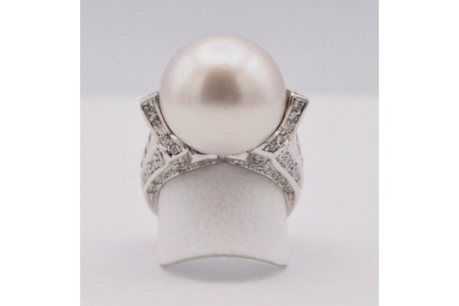 Ring mit Perle und 68 Brillanten Diamanten 3,0 ct. in 18 Kt. 750 Gold Gr. 52