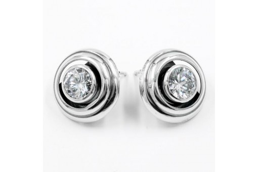 Ohrringe Silber 925 Sterling Zirkonia Weiß Modern Stecker Rund Damen 