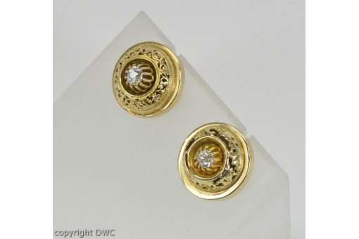 Ohrstecker Ohrringe mit Solitär Diamanten antik 14 Kt 585 Gold Biedermeier