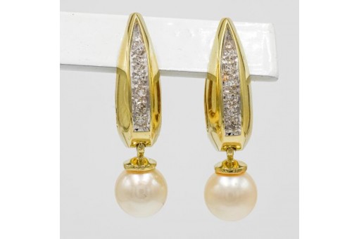 Ohrringe mit Perlen Diamanten Brillanten 14 Kt 585 er Gold Ohr Stecker 