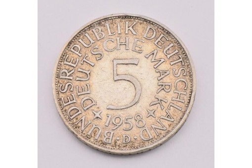 Münze Silber 5 Mark Silberadler BRD 1958 D Jäger 387  16891