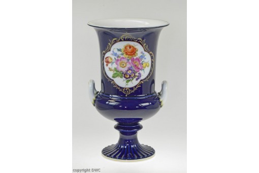 Henkel Vase Marke Meissen original Blumen Kobalt blau 