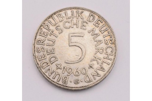 Münze Silber 5 Mark Silberadler BRD 1960 G Jäger 387  16884