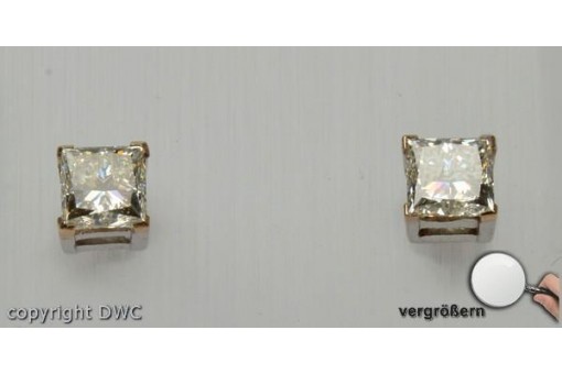 Ohr Stecker mit Einkaräter Brillant Diamant Weiss gold 18 Kt 750 Expertise RAR!