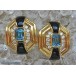 Ohr Ringe Clips mit Blautopas Brillanten Diamanten Onyx 18 Kt. 750 Gold 