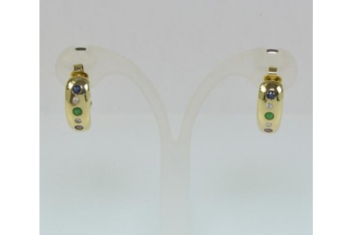 Ohrringe Ohrclips mit Safir Rubin Smaragd Brillanten 14 Kt. 585 Gold 