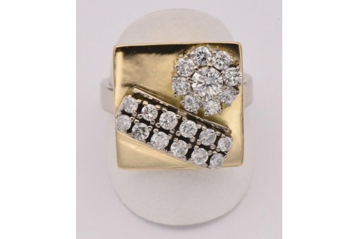 Ring mit 21 Brillanten Diamanten 2,3 ct. in 18 Kt. 750 Gold Gr. 67