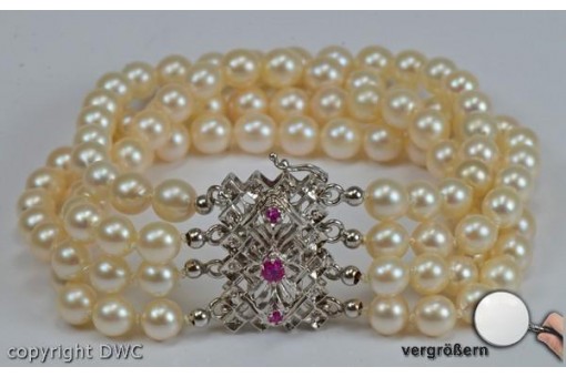 Armband in aus 18 Kt 750  Weiss gold Damen Armbänder Perlen Rubin 