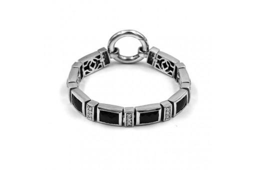 Armband mit Blutsteine Hämatit in 800 Silber Zirkonia Bracelet Länge 17,5 cm