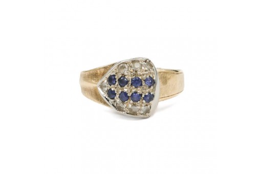 Ring mit Diamanten Altschliff und Saphire in 750 18Kt Gold Antik Damen Gr.52
