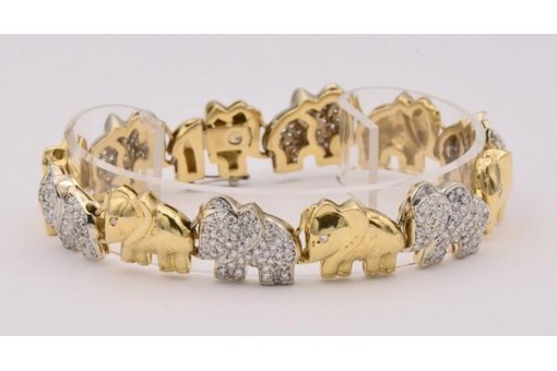 Armband mit Elefanten 330 Brillanten ca. 5,0 ct. in 18 Kt. 750 Gold bracelet
