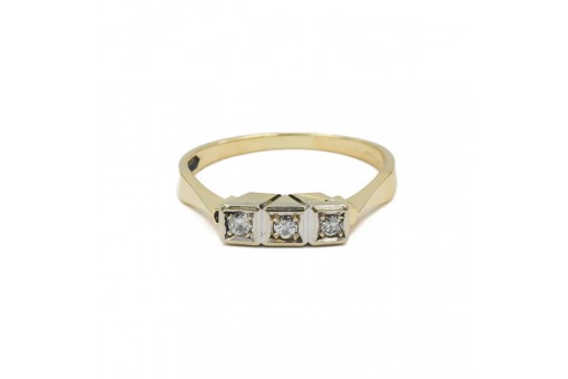 Ring mit 3 Brillanten Diamanten 0,15 ct. in 14 Kt. 585 Gold Gr. 59