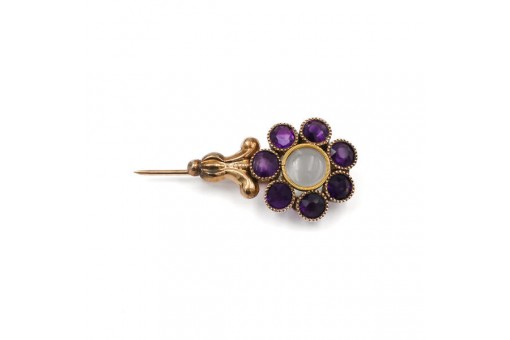 Brosche Nadel mit Amethysten Medaillon in 8 Kt. 333 Gold antik