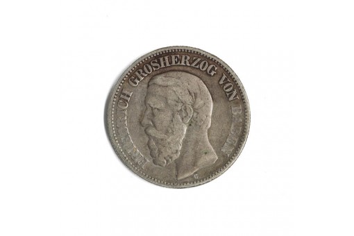 2 Mark Friedrich Grossherzog von Baden 1877 G Silbermünze Kaiserreich J. 26