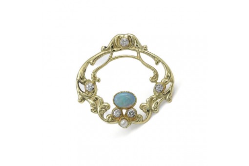 Brosche mit Opal Perle und Brillanten 0,30 ct. in 14 Kt. 585 Gold brooch