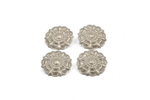 4 Silberknöpfe Schneeflocke Trachtenknöpfe antik silver buttons 27 mm