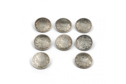 8 Silberknöpfe Münzen 1/2 Mark Kaiserreich Trachtenknöpfe antik silver buttons 