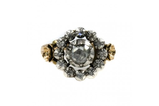 Ring mit Diamantrosen ca. 1,0 ct in 14 Kt. Gold Antik Biedermeier 59 top