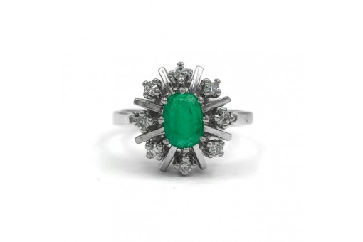 Ring mit Smaragd emerald und Diamanten in 14 Kt. 585 Gold Gr. 52