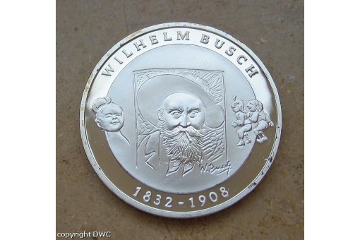 Coin Münze 10 Euro BRD 2007 D Wilhelm Busch PP in originaler Kapsel Jäger 529 .