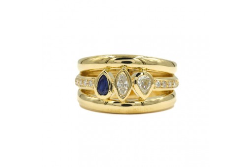 Ring mit Safir und Brillanten Diamanten 0,45 ct in 18 Kt. 750 Gold Gr. 54