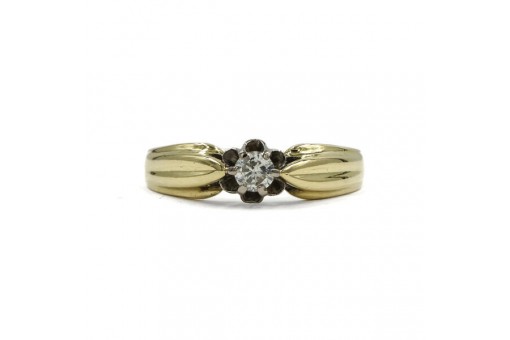 Ring mit Brillantsolitär Diamant 0,15 ct. in 14 Kt. 585 Gold Gr. 53