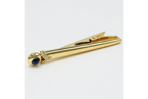 Krawatten Nadel Klammer Clip mit Safir Brillanten Diamanten 14 Kt. 585 Gold 