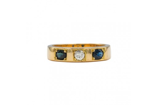 Ring mit Brillant Diamant 0,20 ct. und 2 Safiren in 18 Kt. 750 Gold Gr. 60