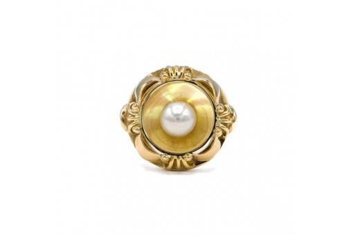 Ring mit Perle Pearl Perl in 585er 14 kt Gelngold Damen Finger Gr.56