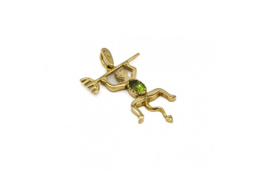 Anhänger Teufel Teufelchen Satan mit Peridot in 18 Kt. 750 Gold