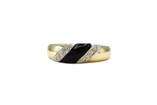 Ring mit Onyx und 8 Brillanten Diamanten 0,08 ct. in 14 Kt. 585 Gold Gr. 55