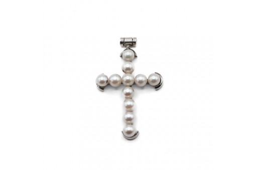 Anhänger Kreuz mit Perlen Pearl in 800er Silber Antik Pendant Kruzifix 