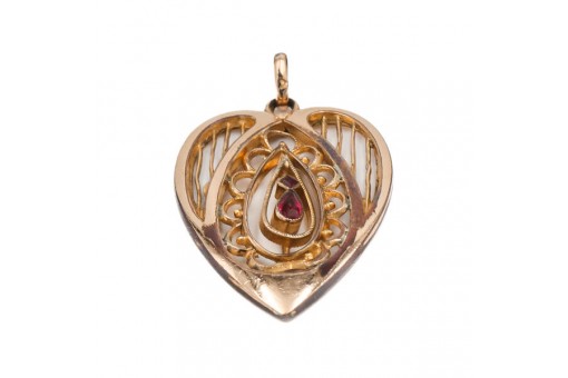 Anhänger mit Granat Garnet Tropfen in 585 14kt Gold Jugendstil Filigran Herzform