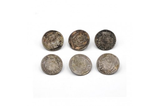 6 Silberknöpfe original Münzen 10 Kreuzer Tracht 17248