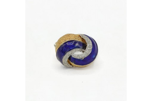 Ring mit Brillanten Diamanten und Emaille in 750 18 Kt Gold Knotenring 56